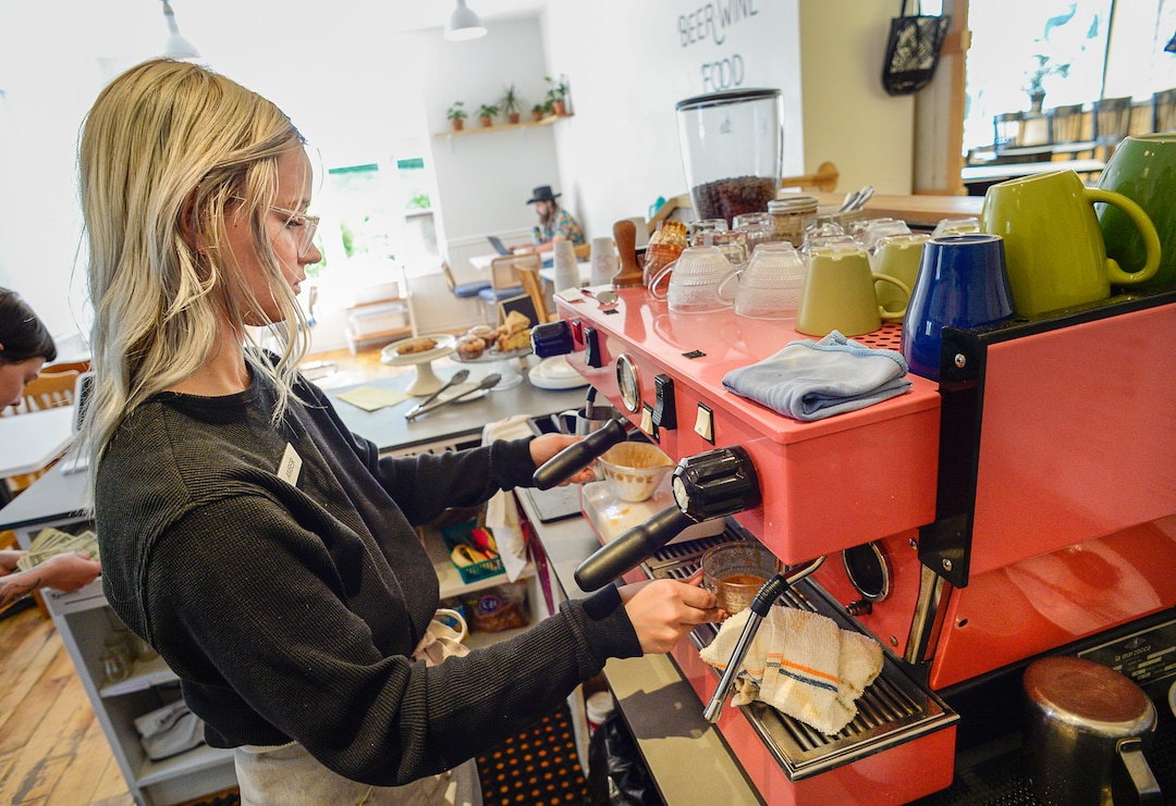 (Francisco Kjolseth  |  The Salt Lake Tribune)  Amber Dwyer works the coffee at The Dayroom which opened in November 2018 near the state capital, shares the space adjacent to Em's Restaurant (formerly Alchemy Coffee) and offers a cozy space, small front patio and a much larger patio on the other side of the restaurant for patrons to enjoy.