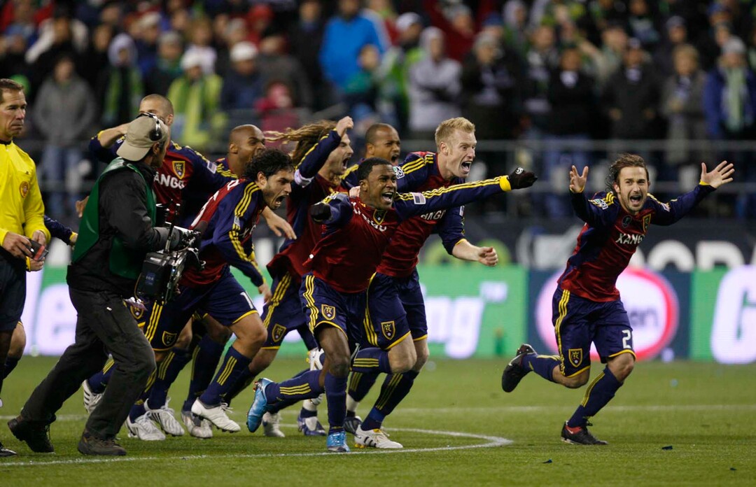 (Trent Nelson  |  Tribune file photo) RSL celebrates afters beating LA Galaxy in the MLS Cup Sunday, November 22 2009 at Qwest Field in Seattle.