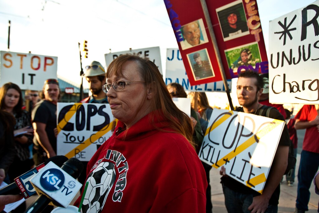 (Chris Detrick | The Salt Lake Tribune) Melissa Kennedy, mother of Danielle Willard, speaks during a "rally against police violence" outside of West Valley City Hall on the one year anniversary of Danielle Willard's death Saturday November 2, 2013. Danielle Willard was shot and killed Nov. 2, 2012 by West Valley City police during an alleged drug bust. Salt Lake County District Attorney Sim Gill determined West Valley City Detective Kevin Salmon and former Detective Shaun Cowley were not justified in using deadly force against Willard, but he has not determined whether the pair will face criminal charges for their actions.