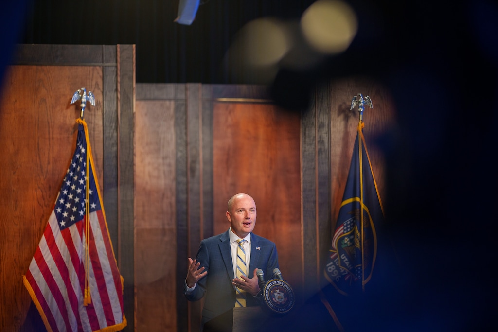 (Trent Nelson  |  The Salt Lake Tribune) Gov. Spencer Cox speaks at his monthly news conference in Salt Lake City on Thursday, Dec. 15, 2022.