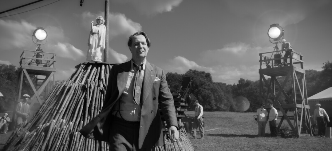 (Photo courtesy of Netflix) Gary Oldman plays Herman Mankiewicz, the screenwriter who co-wrote "Citizen Kane," in director David Fincher's biographical drama "Mank." Amanda Seyfried, in the background, plays actress Marion Davies.
