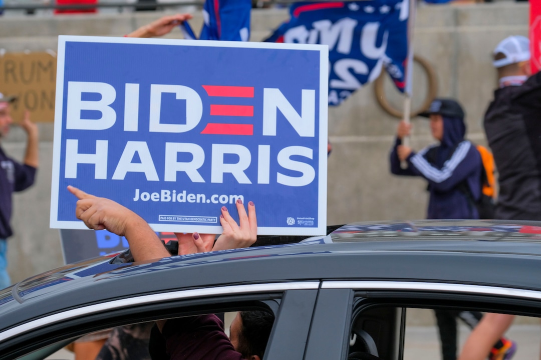 (Leah Hogsten  |  The Salt Lake Tribune) As news broke of former Vice President Joe Biden earning enough Electoral College votes to secure the presidency Saturday, Trump protesters took to the Capitol to denounce the win.