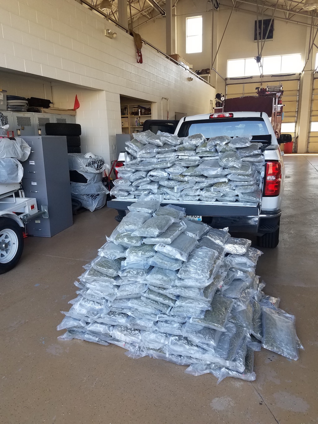 (Courtesy Utah Department of Public Safety)  A Utah Highway Patrol trooper found 356 pounds of marijuana in the bed of a pickup truck that was stopped on Interstate 80 on Monday, April 16, 2018.
