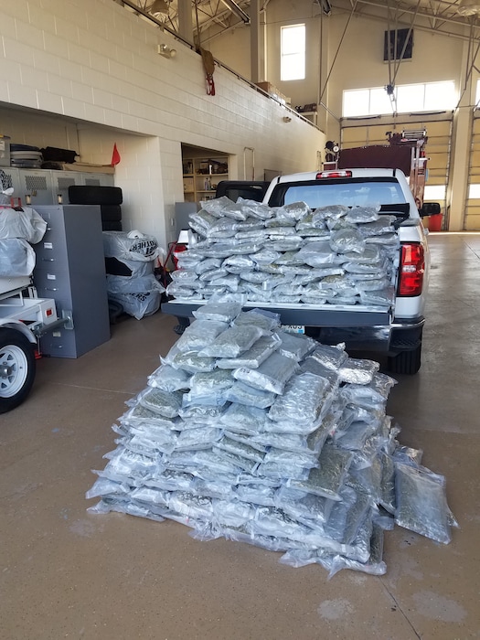 (Courtesy Utah Department of Public Safety)  A Utah Highway Patrol trooper found 356 pounds of marijuana in the bed of a pickup truck that was stopped on Interstate 80 on Monday, April 16, 2018.