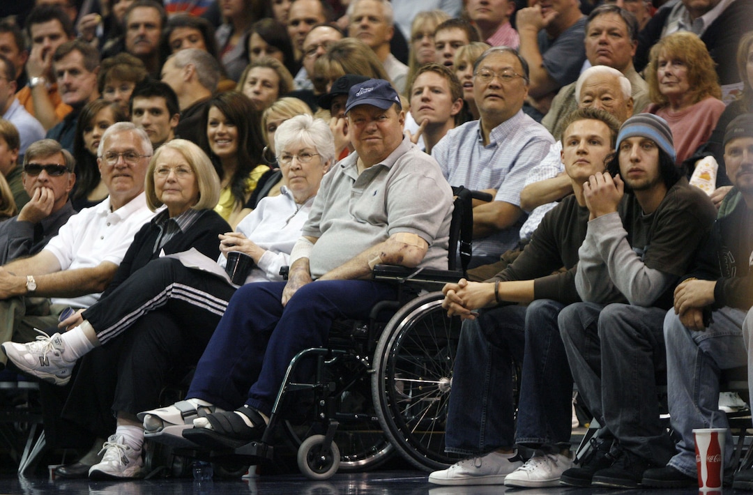 (Steve Griffin  |  Tribune file photo) Jazz owner Larry Miller and wife Gail Miller watch the action, from their court side seats, during the Jazz Grizzlies NBA basketball game at EnergySolutions Arena Wednesday  November 26, 2008.