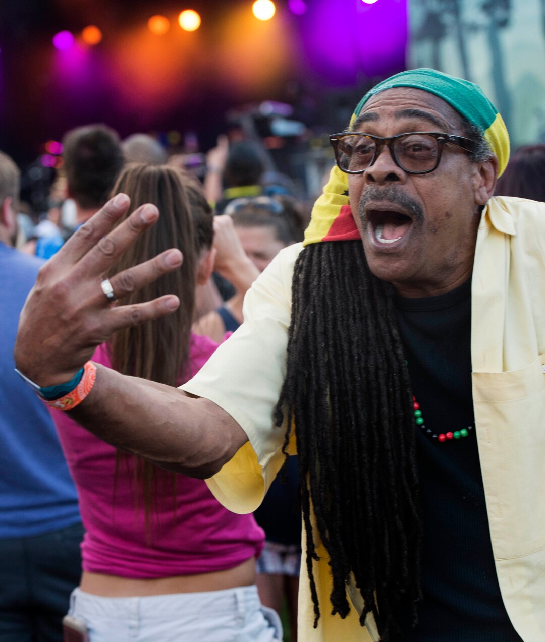 (Rick Egan  |  The Salt Lake Tribune)      Gregory W. Hollie from Salt Lake City, sings along with Stephen Marley, at the Reggae Rise Up Festival at the Rivers Edge in Heber City, Friday, Aug. 24, 2018.