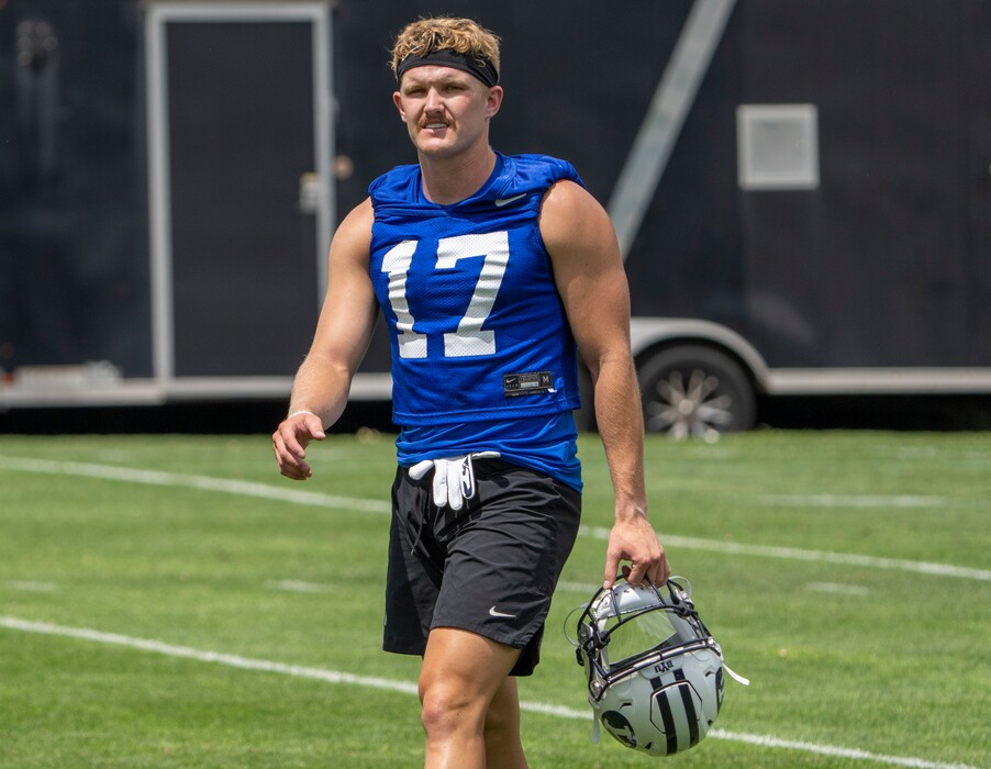 (Rick Egan | The Salt Lake Tribune)  Quarterback Jacob Conover, on day 1 of BYU football Fall Camp, on Thursday, Aug. 4, 2022.