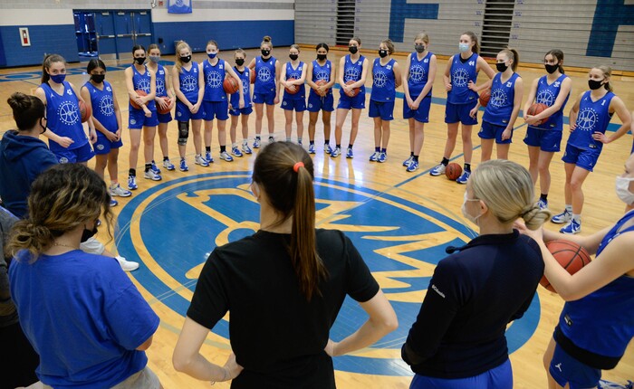 (Francisco Kjolseth  | The Salt Lake Tribune) Fremont girls basketball begins their practice on Wednesday, Feb. 24, 2021, ranked in the top 15 program in the country, per MaxPreps, and led by 3 highly recruited girls.