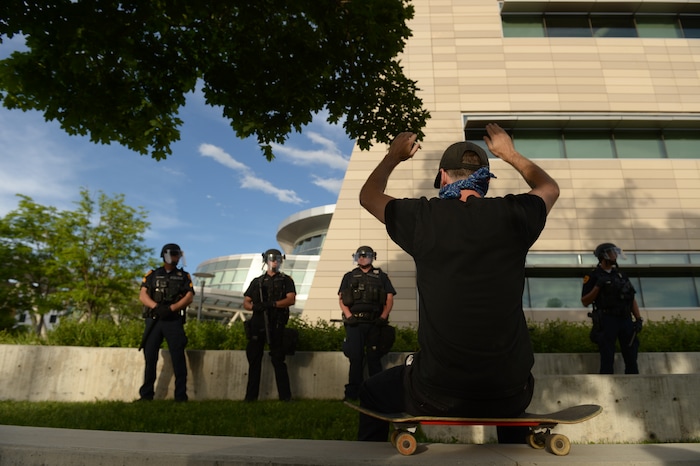 (Leah Hogsten  |  The Salt Lake Tribune)  Protest against police brutality in Salt Lake City on Monday, June 1, 2020.