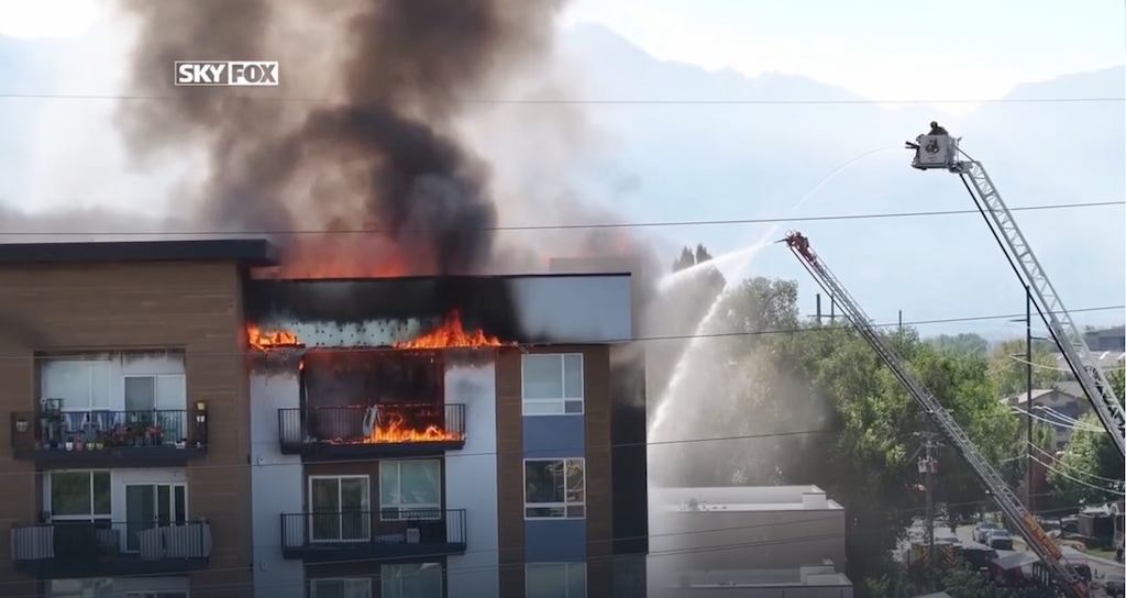 (Fox 13 News) Photos from a Fox 13 News drone show a fire at a Midvale apartment complex on Friday, July 31, 2026.