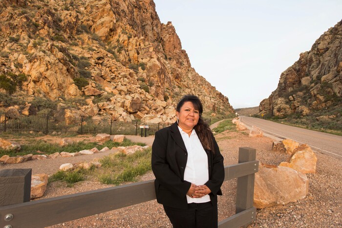(Rick Egan  |  Tribune File Photo)  Corrina Bow, chairwoman of the Paiute Indian Tribe of Utah, at the Parowan Gap,  Wednesday, May 6, 2015.