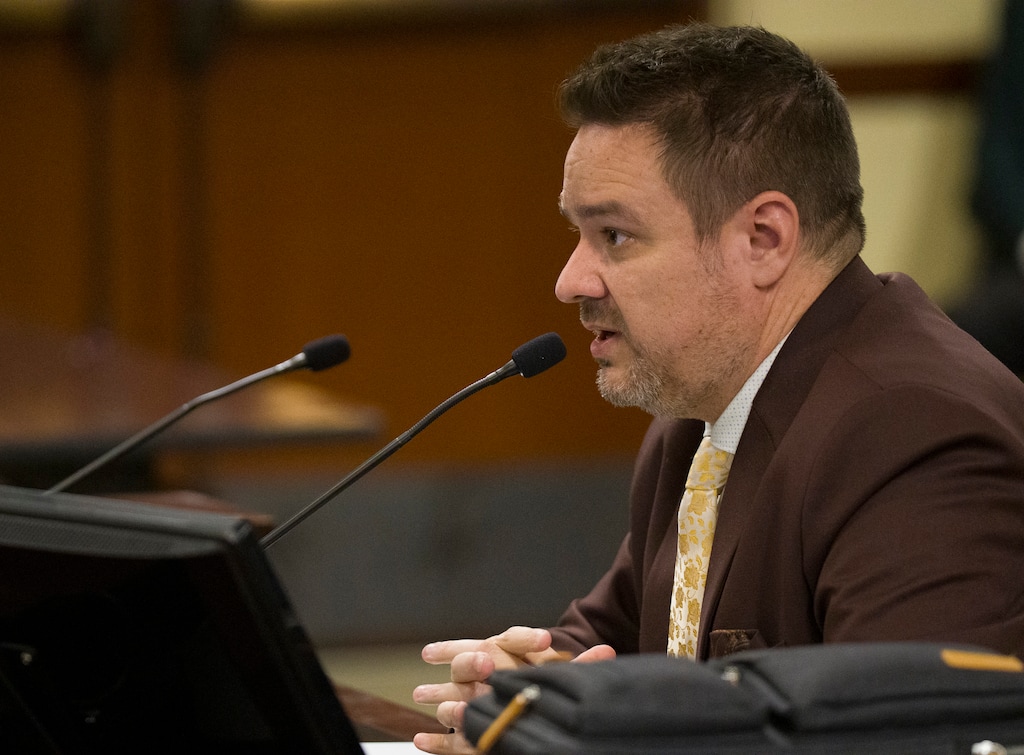 (Bethany Baker | The Salt Lake Tribune) Rep. Matt MacPherson, R-West Valley City, speaks before the House Law Enforcement and Criminal Justice Committee as they consider HB392, which would create a new type of court to consider the constitutionality of laws, at the Utah Capitol on Wednesday, Jan. 28, 2026.