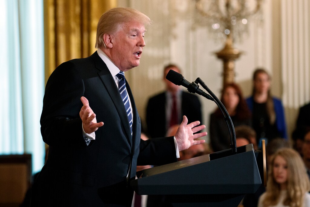 (Evan Vucci | The Associated Press) President Donald Trump speaks during an event on prison reform in the East Room of the White House, Friday, May 18, 2018, in Washington.   Trump and his supporters are circulating an explosive theory: The FBI, they say, may have planted a mole inside their campaign to bring him down. The unverified allegation has lit up conservative media and earned space on Trump’s Twitter feed.