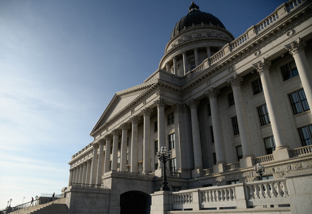 (Francisco Kjolseth  | The Salt Lake Tribune) The sun sets on the last day of the Legislature’s 2021 general session at the Utah Capitol in Salt Lake City on Friday, March 5, 2021.