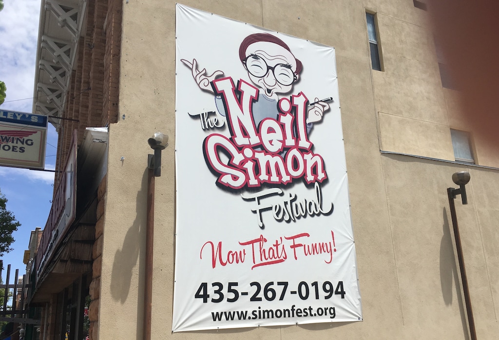 (Sean P. Means  |  The Salt Lake Tribune) A banner for the Neil Simon Theatre Festival hangs on a building in Cedar City, Utah. The festival has changed its name to SimonFest Theatre Company, after demands from attorneys for the late playwright Neil Simon's estate.