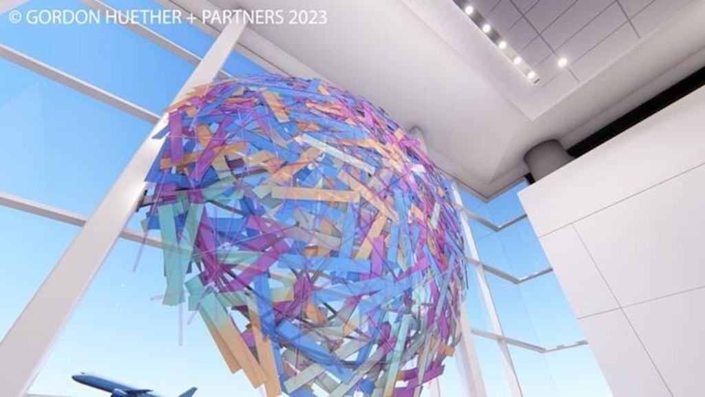 (Salt Lake City) A rendering of Northern Light, the art installation that will greet travelers when they arrive on concourse B after passing through the Central Tunnel at Salt Lake City International Airport.