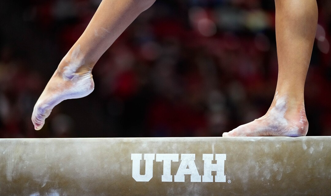 (Francisco Kjolseth | The Salt Lake Tribune) Utah competes during their gymnastics meet with Stanford at the Huntsman Center in Salt Lake City, Saturday, Jan. 29, 2022.