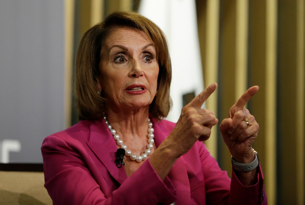 House Minority Leader Nancy Pelosi gestures while speaking at the Public Policy Institute of California Wednesday, Aug. 22, 2018, in San Francisco. (AP Photo/Eric Risberg)