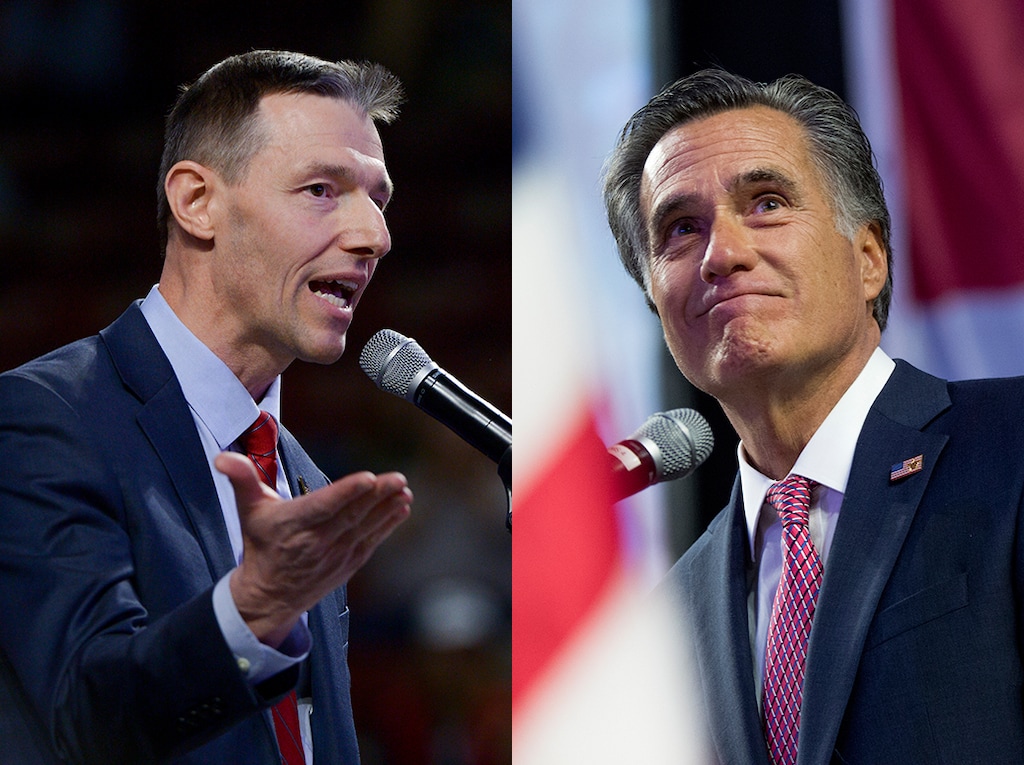 (Tribune file photos) Utah Rep. Mike Kennedy (left) and former Massachusetts Gov. Mitt Romney face off next week in a primary election for the Republican nomination for U.S. Senate.