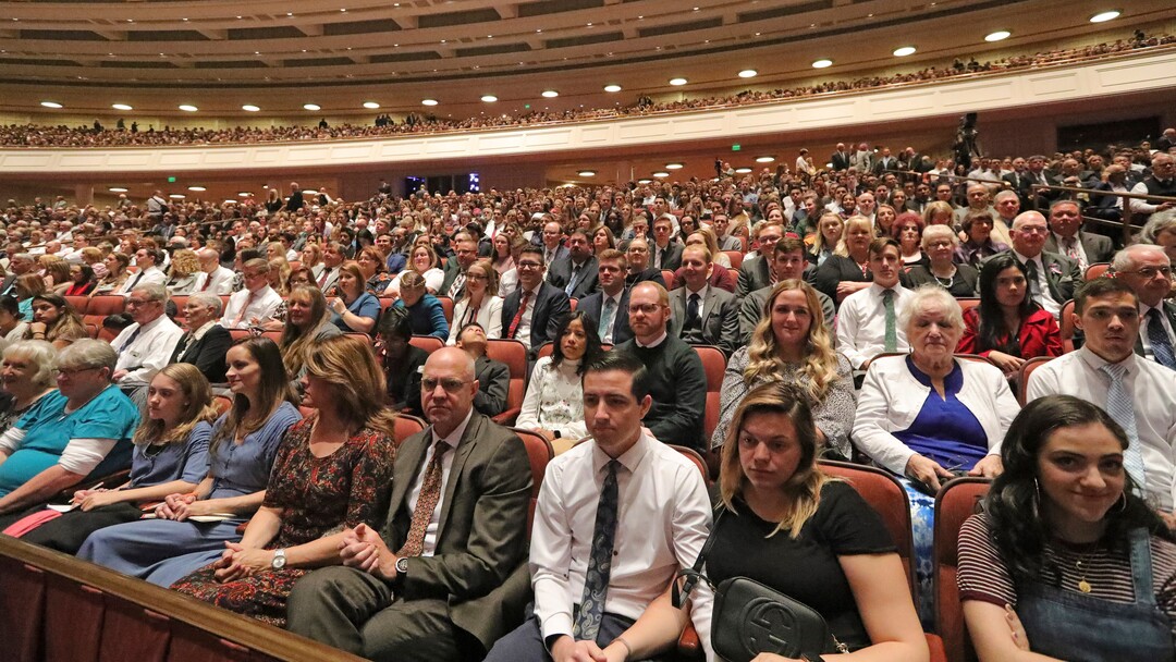 (Rick Bowmer | AP) People listen during The Church of Jesus Christ of Latter-day Saints' twice-annual church conference Saturday, Oct. 5, 2019, in Salt Lake City. President Russell M. Nelson has rolled out a dizzying number of policy changes during his first two years at the helm of the faith, leading to heightened anticipation for what he may announce at this weekend's conference in Salt Lake City.