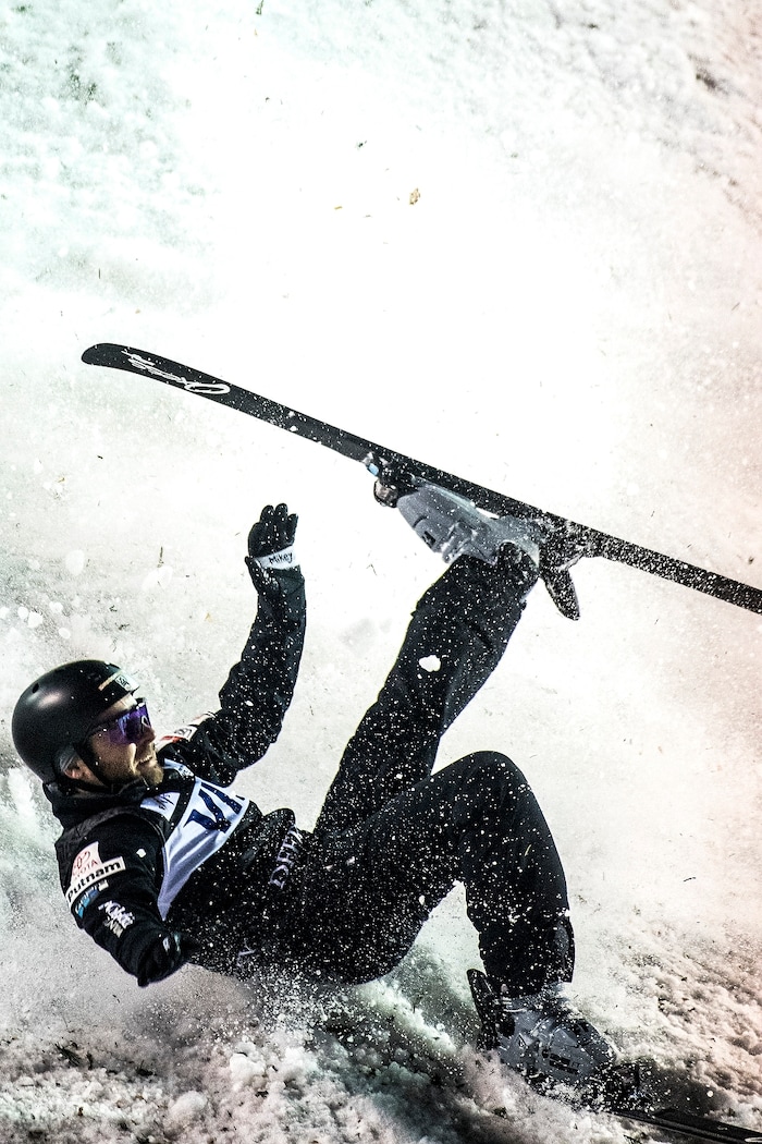 (Chris Detrick  |  The Salt Lake Tribune)  USA's Jonathon Lillis (11) competes in the Men's Aerial Finals during the FIS Visa Freestyle International Ski World Cup at Deer Valley Resort Friday, January 12, 2018.  Lillis finished in sixth place with a score of 72.85.