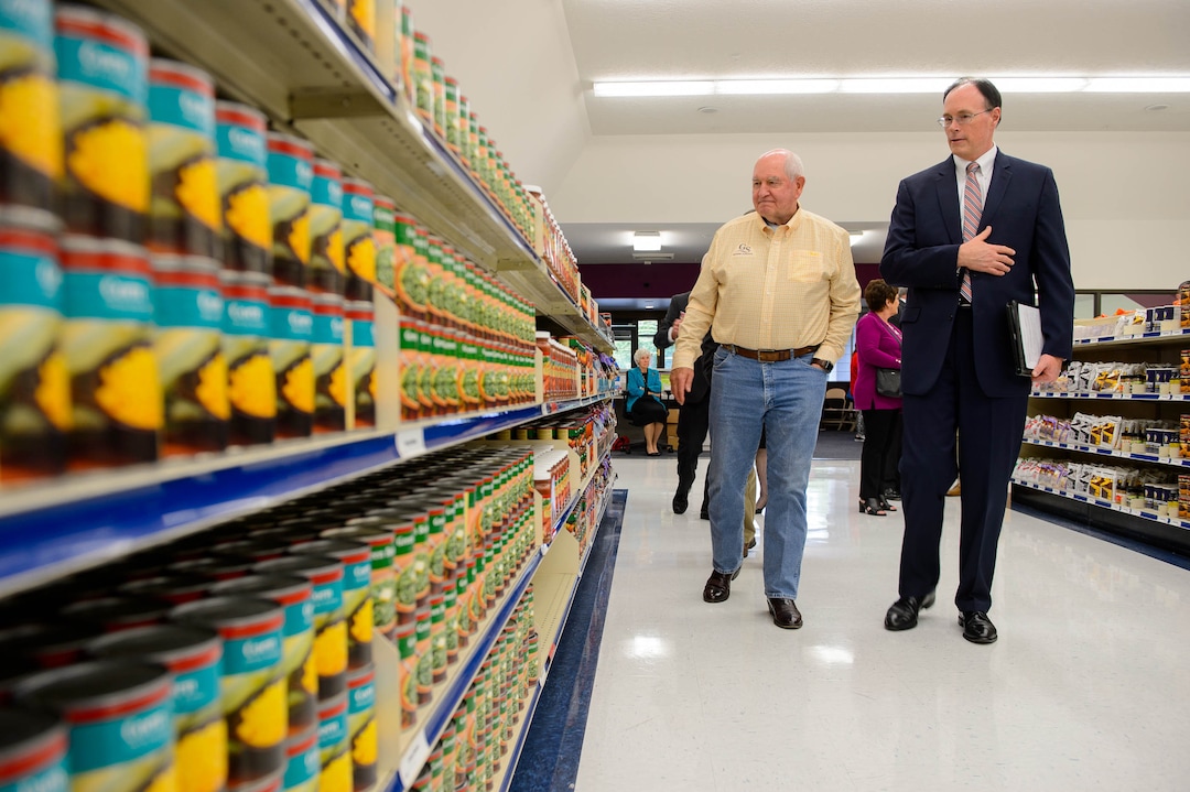 (Trent Nelson  |  The Salt Lake Tribune)  Agriculture Secretary Sonny Perdue and Bishop W. Christopher Waddell on a tour of Welfare Square in Salt Lake City on Wednesday May 22, 2019.