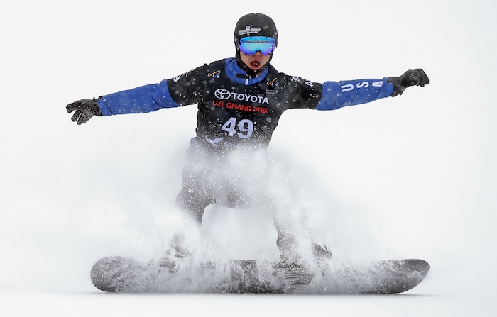 Jonathan Cheever, of the United States, competes during qualifications in a U.S. Grand Prix men's snowboarding World Cup event Thursday, Jan. 19, 2017, in Solitude, Utah. (AP Photo/Rick Bowmer)
