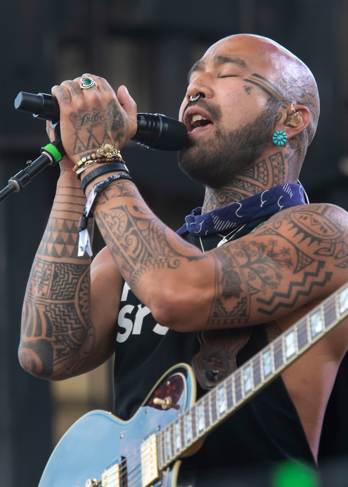 (Rick Egan  |  The Salt Lake Tribune)  Nahko & medicine for the People perform at the Regge Rise Up Music Festival at the Rivers Edge near Heber City, Friday, Aug. 23, 2019.