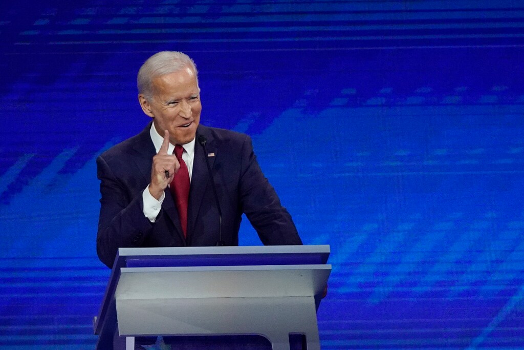 Former Vice President Joe Biden responds to a question Thursday, Sept. 12, 2019, during a Democratic presidential primary debate hosted by ABC at Texas Southern University in Houston. (AP Photo/David J. Phillip)