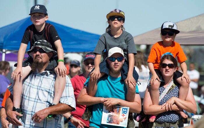 (Rick Egan  |  The Salt Lake Tribune)   Crowds watch the action in the air, at the Warriors Over the Wasatch airshow at Hill Airforce Base, Sunday, June 24, 2018.