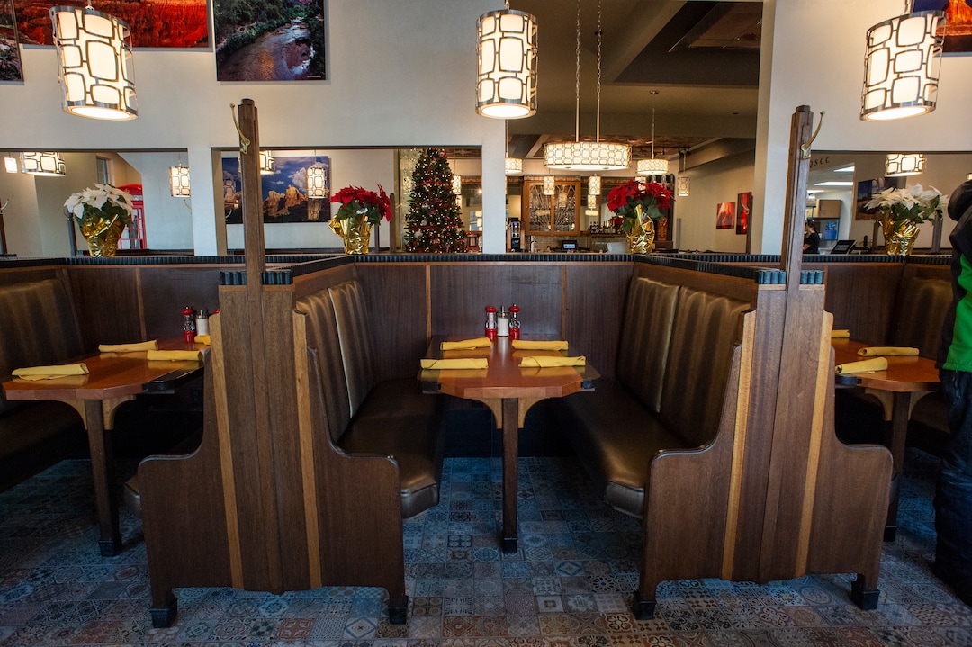 (Rick Egan  |  The Salt Lake Tribune)  Tru Religion Pancake & Steakhouse, which opened recently in Orem, features antique furniture from Salt Lake's Lambs Restaurant. Friday, Dec. 28, 2018.