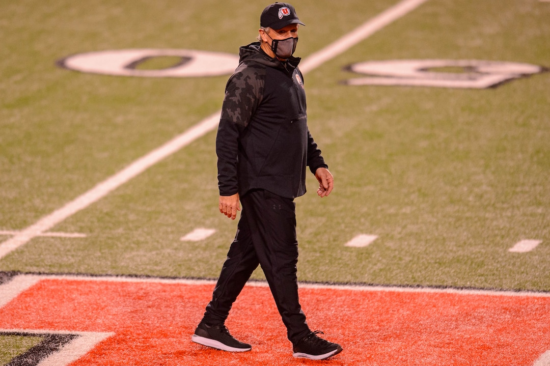 (Trent Nelson  |  The Salt Lake Tribune) Utah coach Kyle Whittingham as the Utah Utes hosts the USC Trojans, NCAA football at Rice-Eccles Stadium in Salt Lake City on Saturday, Nov. 21, 2020.