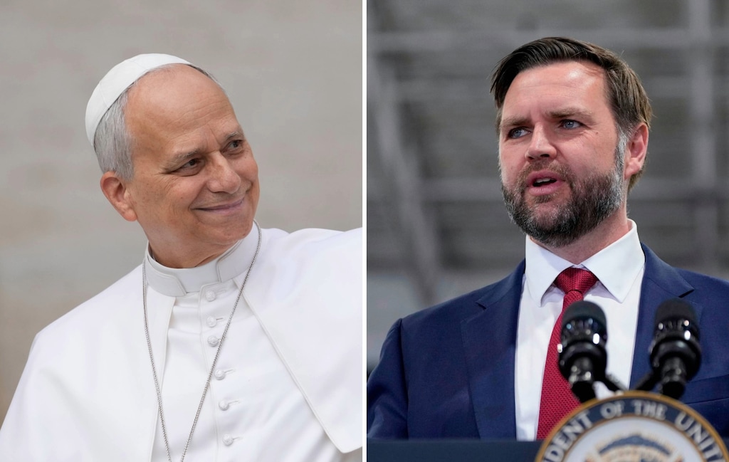 (AP) Pope Leo XIV, left; and U.S. Vice President JD Vance. Vance, a Catholic convert, has been critical of the pope's statements on the war with Iran, evidence of a new theory taking root among those who study the role of religion in shaping political attitudes.