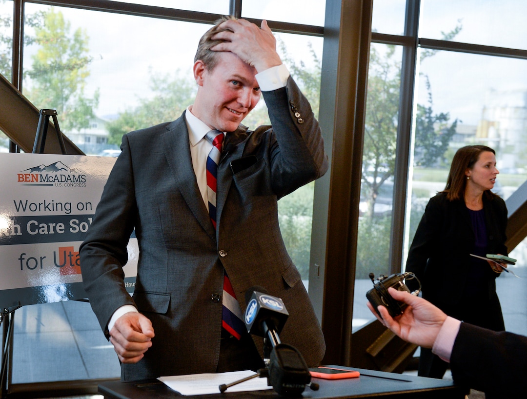 (Leah Hogsten  |  The Salt Lake Tribune)  Rep. Ben McAdams on Friday reiterated his support for presidential oversight, but stopped short of saying whether an impeachment inquiry is justified or whether President Donald Trump's actions warrant removal from office. McAdams' Oct. 4, 2019 remarks came at the start of a gathering at the Midvale Senior Center. He began the event with a brief statement on the impeachment inquiry and declined to take questions before pivoting to the scheduled topic of the town hall: health and wellness.