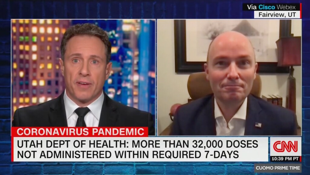 (Screenshot from CNN) Governor Spencer Cox, right, appeared on Chris Cuomo Primetime on CNN Thursday, Jan. 22, 2021 to discuss Utah's COVID-19 vaccine backlog.