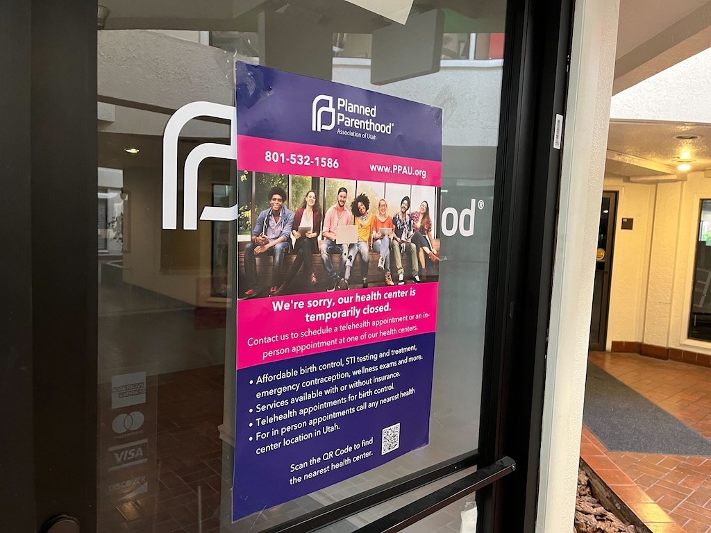 (Jacob Scholl | The Salt Lake Tribune) A poster hanging on the Logan Planned Parenthood clinic door on June 12, 2023, says the facility is "temporarily closed." Several months after shutting its doors, the clinic opened again in late July.
