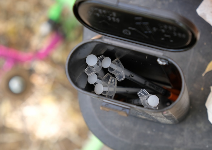 (Francisco Kjolseth  |  The Salt Lake Tribune)  Members of One Voice Recovery and the Volunteers Of America provide support and a needle exchange program for those in need in an ongoing intervention effort to keep the dialogue open and help people seek prevention services.