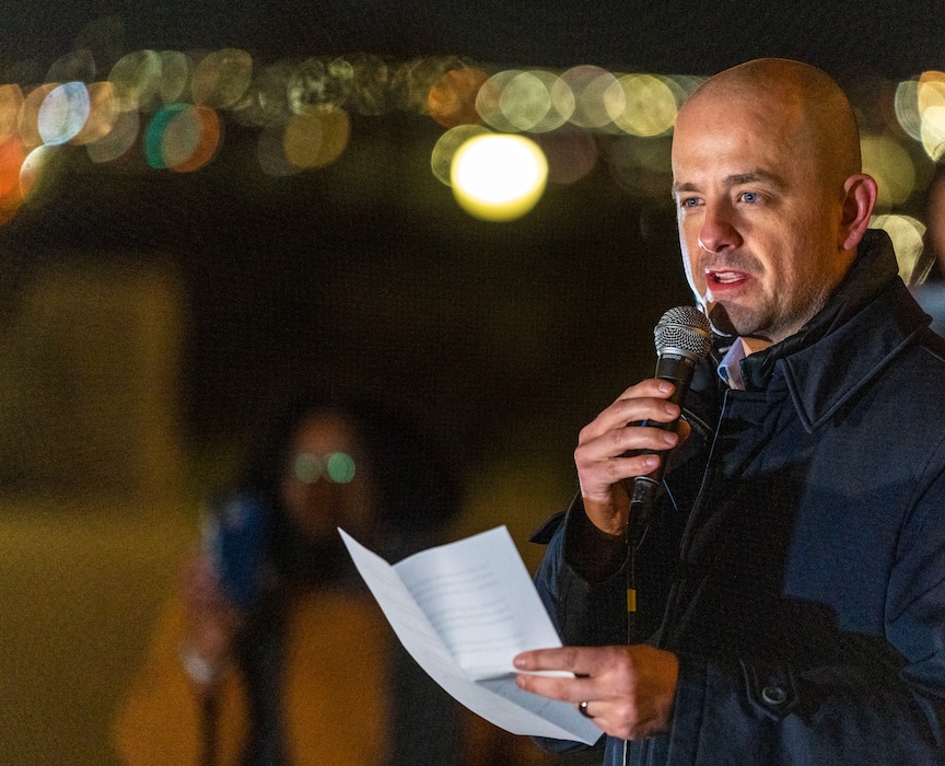(Rick Egan | The Salt Lake Tribune) Evan McMullin speaks on the Capitol steps as hundreds of protesters gather for a Gerrymandering protest, on Wednesday, Nov. 10, 2021.