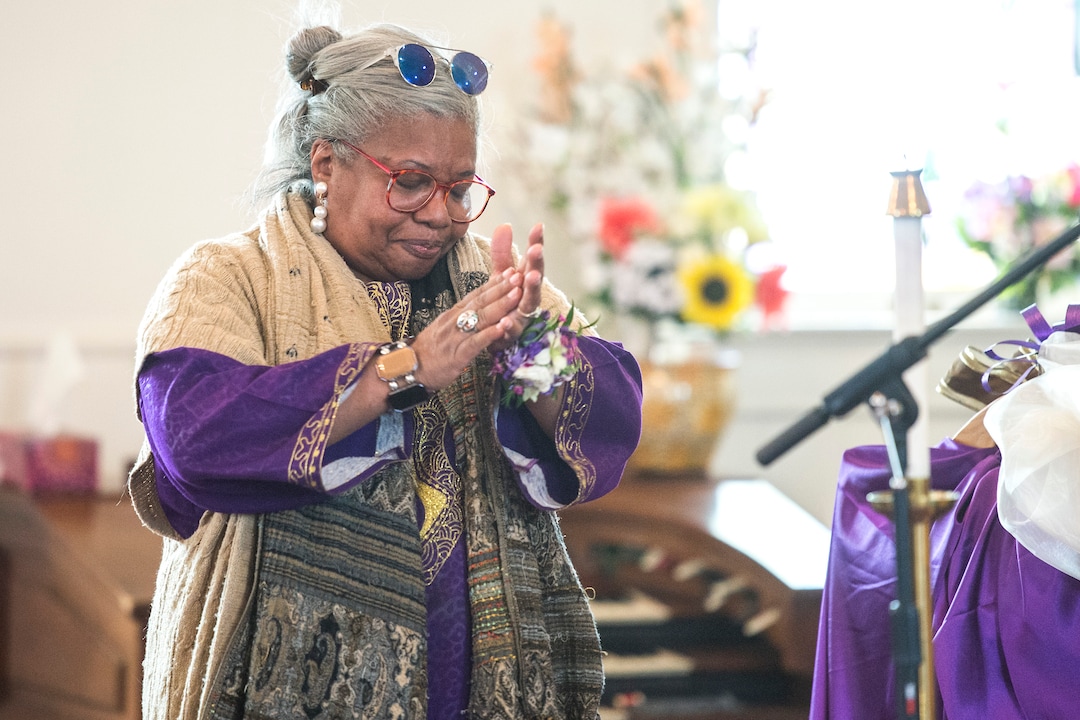 Chris Detrick  |  The Salt Lake Tribune
The Rev. Nurjhan Govan sings during a pastor appreciation service at Trinity African Methodist Episcopal Church, Sunday April 17, 2016.