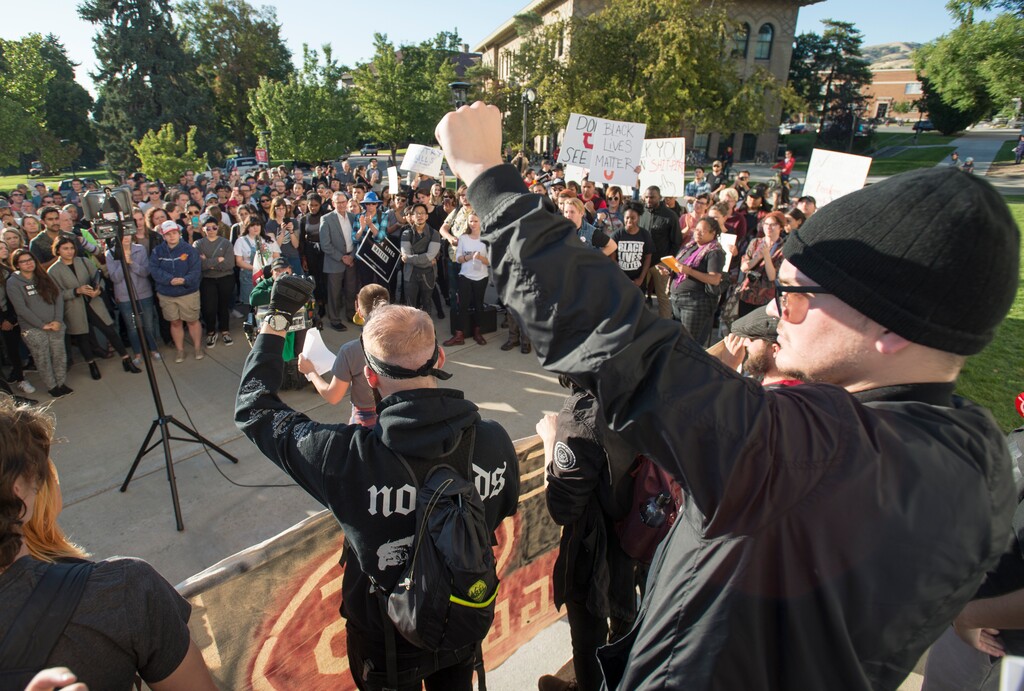 (Rick Egan  |  The Salt Lake Tribune)  A crowd gathers at the University of Utah to protest a speech by Ben Shapiro, Wednesday, September 27, 2017.