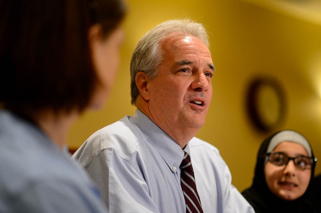 (Trent Nelson | The Salt Lake Tribune)  Dr. McKell Withers of the Refugee Justice League, a group of attorneys that provide pro-bono work for refugees in Utah, speaks at a news conference in Murray on Thursday Nov. 15, 2018 to discuss a letter they are sending to school districts asking them to adopt best practices to better handle reports of students bullying/singling out refugee students for their religious clothing. Maram Al-Shammari, 11-year-old Muslim girl, spoke about her experience of having her hijab pulled off her head at school.