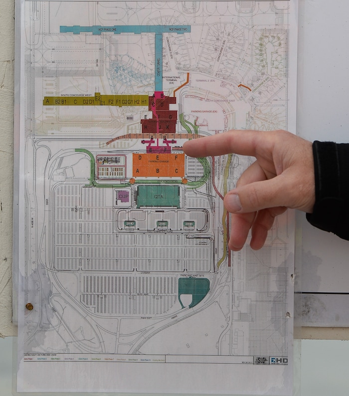 (Francisco Kjolseth  |  The Salt Lake Tribune)  Leon Nelson, Construction Director with the Salt Lake City Department of Airports gives a tour of the progress being made to replace the three aging terminals with a single central terminal building. Over time, the existing terminal, parking garage and concourses will be completely demolished and replaced with an estimated completion date of 2025.