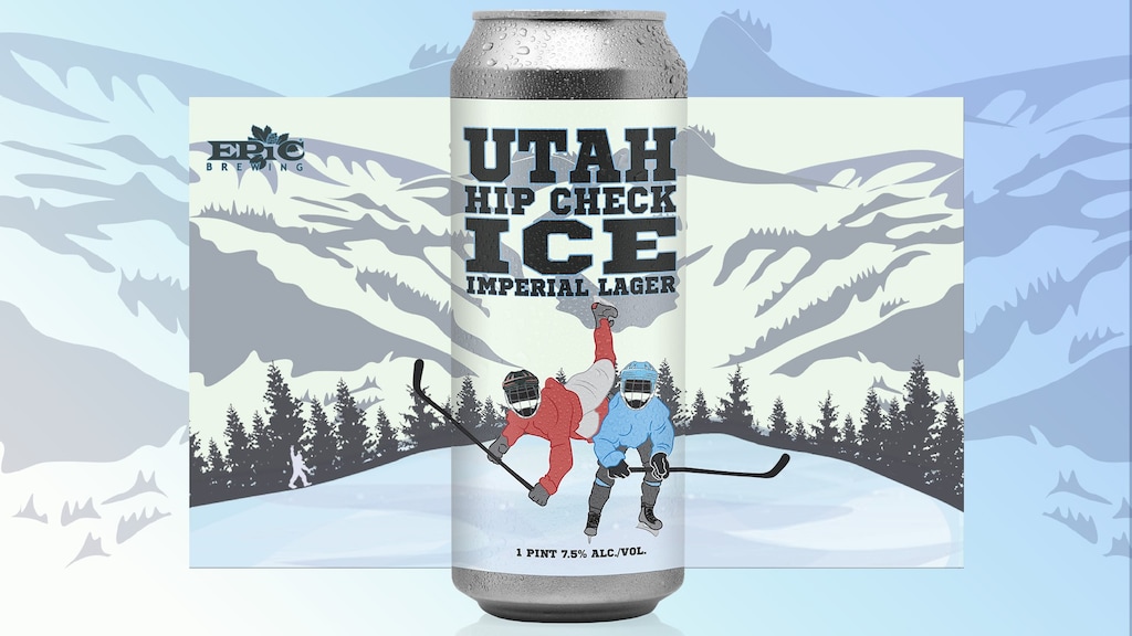 (Epic Brewing) A can of Epic Brewing's new product, Utah Hip Check Ice Imperial Lager, which the brewery will start selling on Oct. 4, 2024 — days before the new Utah Hockey Club starts its first NHL season.