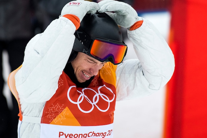(Chris Detrick  |  The Salt Lake Tribune)  Shaun White reacts after winning gold on his run during the men's halfpipe finals at Phoenix Snow Park during the Pyeongchang 2018 Winter Olympics Wednesday, Feb. 14, 2018.  White won the event with a 97.75, his third Olympic gold medal in the halfpipe (2006, 2010, 2018).