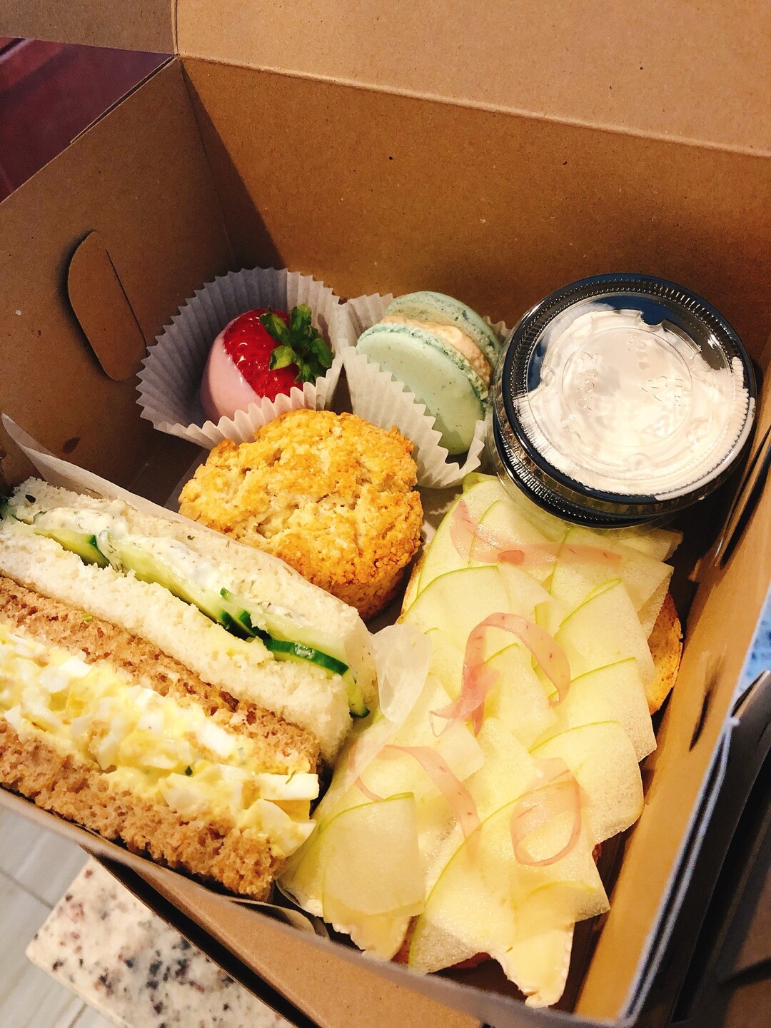 (Photo courtesy of Honey Tea Hive) The tea party to-go from Honey Tea Hive feeds eight people with sandwiches, scones and dessert.