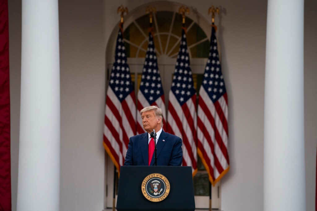 (Evan Vucci | AP file photo) President Donald Trump speaks in the Rose Garden of the White House, Friday, Nov. 13, 2020, in Washington. President Donald Trump on Sunday appeared to acknowledge for the first time that Joe Biden won the White House, but made clear he would not concede and would keep trying to overturn the election result.