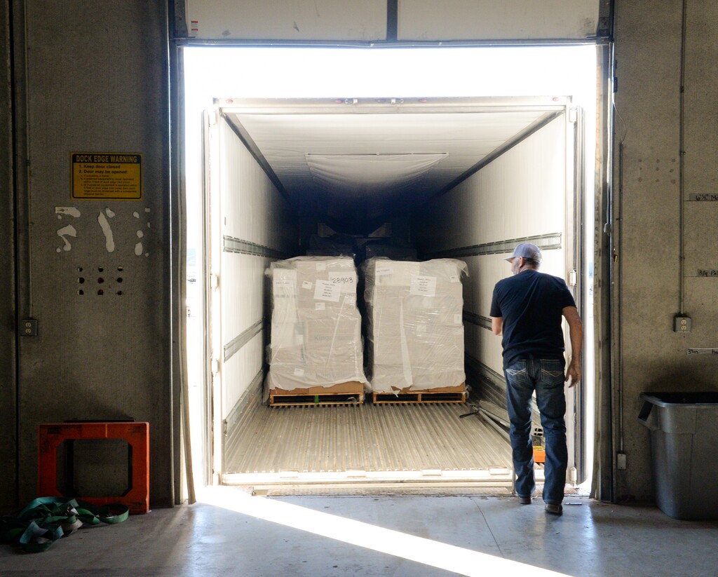(Chris Samuels | The Salt Lake Tribune) Pallets of medical supplies are loaded for transport to Ukraine at Globus Relief in Salt Lake City, Thursday, March 10, 2022.