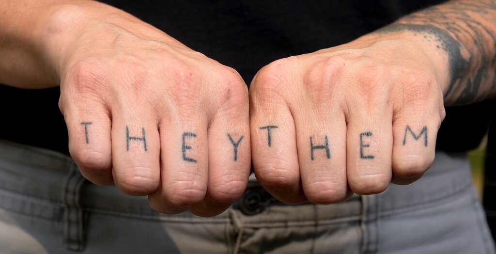 (Leah Hogsten | The Salt Lake Tribune) Lesley Shaw's finger tattoos show how they identify as a transgender person.