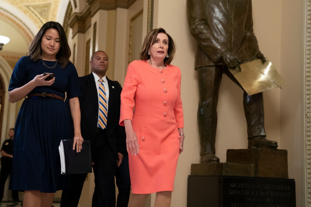 (J. Scott Applewhite | AP) Speaker of the House Nancy Pelosi, D-Calif., walks to her office before voting on a resolution to take legal action against President Donald Trump's administration and potential witnesses, a response to those who defy subpoenas in Congress' Russia probe and other investigations, on Capitol Hill in Washington, Tuesday, June 11, 2019. The House resolution would authorize lawsuits against Attorney General William Barr and former White House counsel Don McGahn for defying subpoenas pertaining to special counsel Robert Mueller's report.
