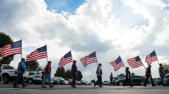 (Rick Egan  |  The Salt Lake Tribune)      The Patriot Guard Riders of Utah, arrive at Delta Air Cargo, as they await the remains of Marine Pfc. Robert K. Holmes.  Holmes died aboard the USS Oklahoma during the attack on Pearl Harbor. Friday, Aug. 17, 2018.